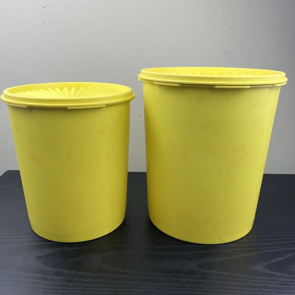 Vintage Tupperware Yellow Servalier Nesting Canister Set of 2 Storage Bowls